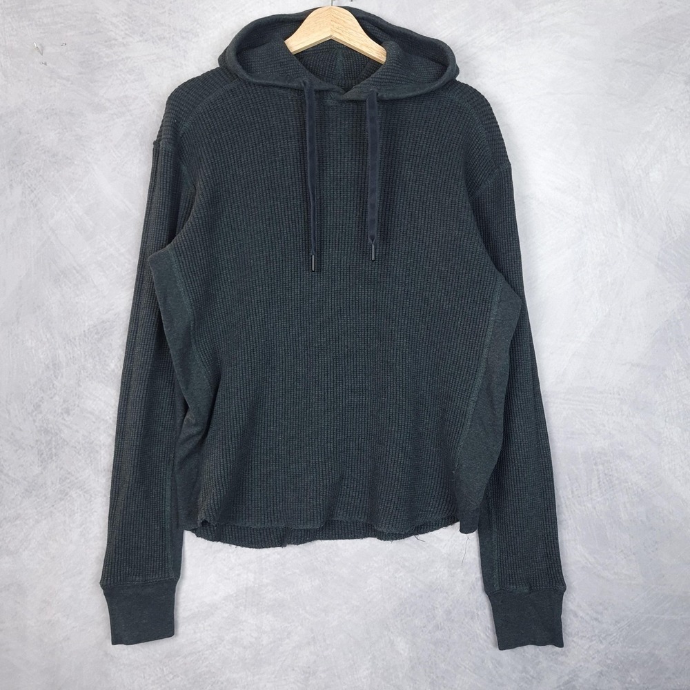Rag & Bone Hoodie Mens Medium Black Waffle Knit Hooded Thermal Pullover